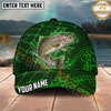 Maxcorners Fishing Green Geometric Water Splash Personalized Name 3D Cap (12 Fish Species)