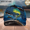 Maxcorners Fishing Heartbeat Boat Scene Multiple Options Personalized Name 3D Cap (12 Fish Species)