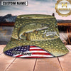 Maxcorners Fishing American Flag Fish Scale Camouflage Personalized 3D Bucket Hat (13 Fish Species)