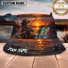 Maxcorners Skeleton Angler Fishing Sunset Personalized Name 3D Bucket Hat (12 Fish Species)