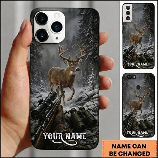 Maxcorners Hunting Deer Winter Forest Pursuit Customized Name Phone Case