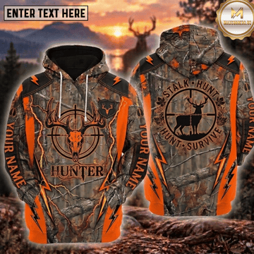 Maxcorners Deer Hunting Stalk Hunt Survive Skull Crosshair Thunder Lightning Camo Personalized Hoodie Custom Name 3D Shirt