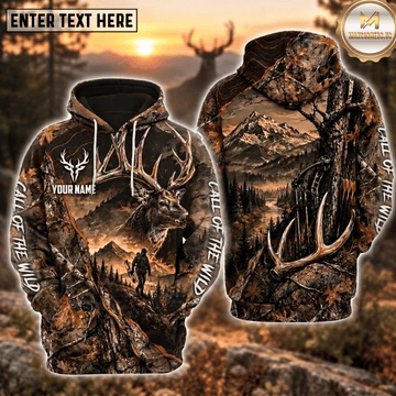 Maxcorners Deer Hunting Call Of The Wild Bow Hunting Mountain Lake Antler Camo Personalized Hoodie Custom Name 3D Shirt