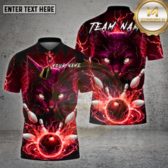 Maxcorners Bowling Shirt Lightning Cat Strike Power Multioptions Personalized Name, Team Name Unisex 3D Shirt