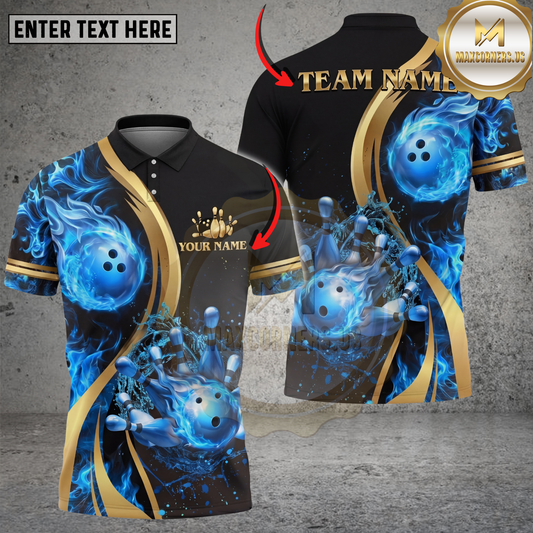 Maxcorners Bowling Shirt Fire Strike Pins Multicolor Options Personalized Name, Team Name 3D Shirt (4 Colors)