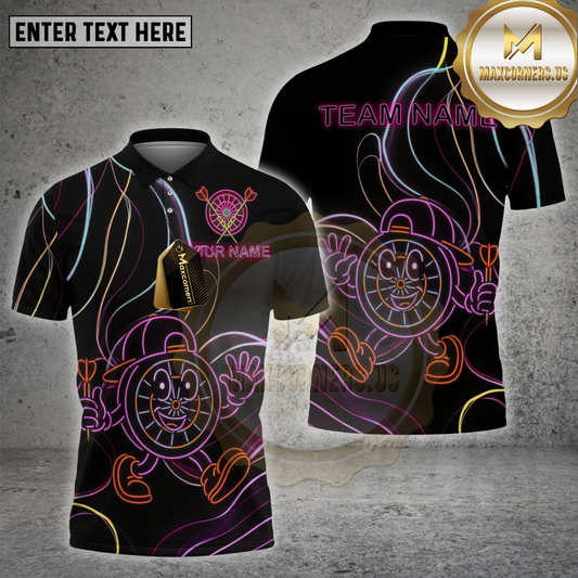 Maxcorners Darts Dartboard Neon Spiral Stream Multicolor Options Personalized Name, Team Name 3D Shirt (4 Colors)