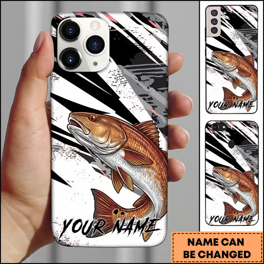 Maxcorners Fishing Redfish Black White Abstract Brush Strokes Personalized Name Phone Case