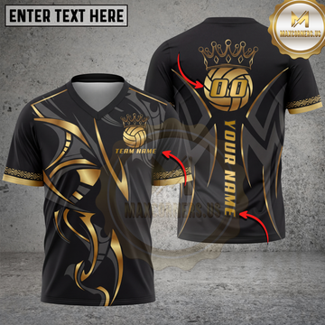 Maxcorners Volleyball Royal Gold Crown Luxury Style Multicolor Options Personalized 3D V-neck T-Shirt