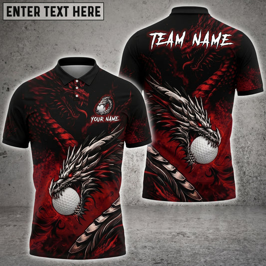 Maxcorners Black Dragon 3D Golf Personalized Name Polo Shirts