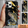 Maxcorners Fishing Luxury Black Gold Lightning Splash Personalized Name Phone Case (10 Fish Species)