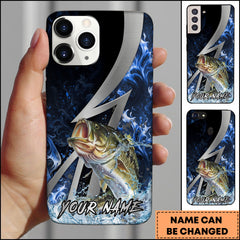 Maxcorners Bass Fishing Blue Flame Lightning Strike Personalized Name Phone Case
