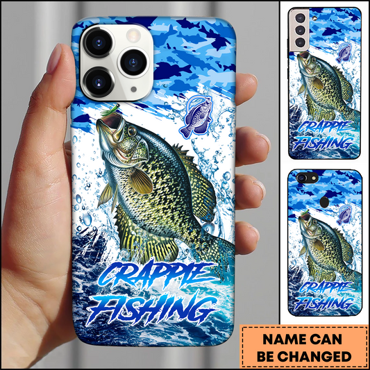 Maxcorners Crappie Fishing Blue Ocean Splash Art Personalized Name 3D Phone Case