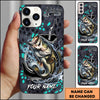Maxcorners Fishing Hexagon Tech Pattern Hook Icon Water Splash Personalized Name Phone Case (10 Fish Species)