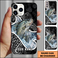 Maxcorners Crappie Fishing Tribal Pattern Black White Water Splash Personalized Name Phone Case