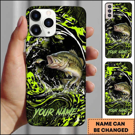Maxcorners Fishing Neon Green Water Splash Personalized Name Phone Case  (12 Fish Species)
