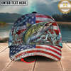 Maxcorners Fishing Patriotic American Flag Water Splash Personalized 3D Cap (12 Fish Species)