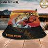 Maxcorners Fishing Compass Lure Sunset Splash Personalized Name 3D Bucket Hat (12 Fish Species)