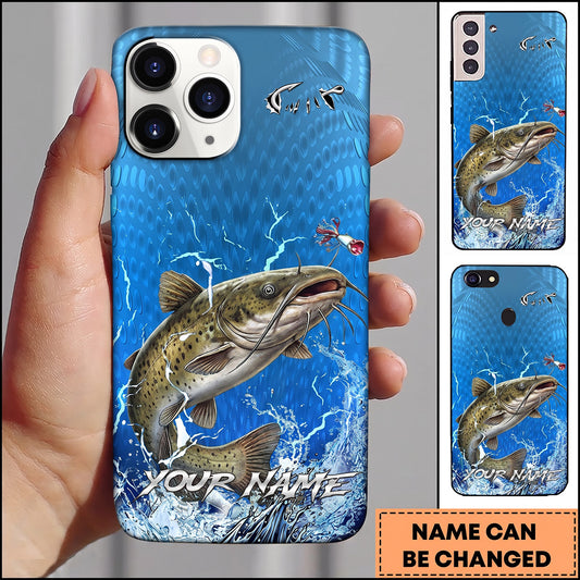 Maxcorners Blue Scale Lightning Water Splash Personalized Name Phone Case (13 Fish Species)