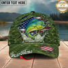 Maxcorners Fishing Green American Flag Splash Personalized 3D Cap (12 Fish Species)