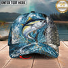 Maxcorners Fishing Silver Scale Water Splash Personalized Name 3D Cap (12 Fish Species)