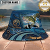 Maxcorners Fishing Blue Scale Ocean Angler Personalized 3D Bucket Hat (12 Fish Species)