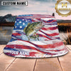 Maxcorners Fishing Watercolor American Flag Splash Personalized 3D Bucket Hat (13 Fish Species)