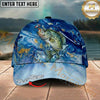 Maxcorners Fishing Ocean Marble Splash Personalized Name 3D Cap (12 Fish Species)