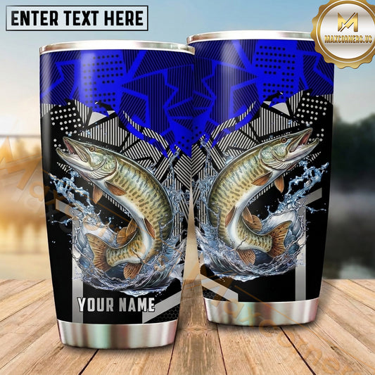 Maxcorners Fishing Tumbler Royal Blue Futuristic Maze Design Personalized Name Tumbler (13 Species)
