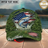 Maxcorners Fishing Green American Flag Splash Personalized 3D Cap (12 Fish Species)