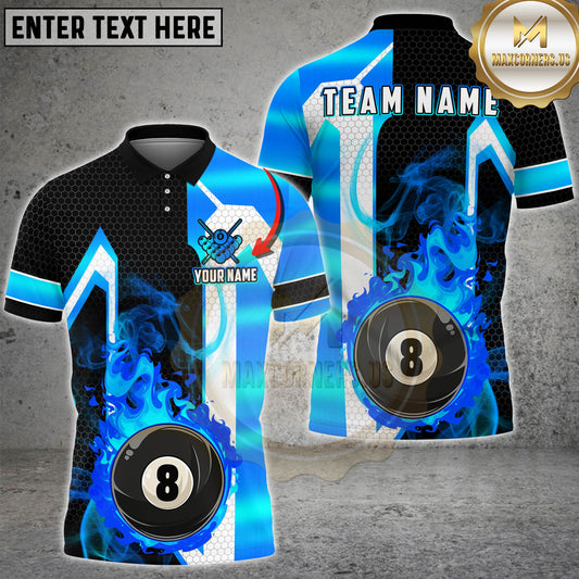 Maxcorners Billiards Luxury 8 Ball Gold Stripe Honeycomb Multicolor Options Personalized Name, Team Name 3D Shirt (4 Colors)
