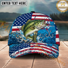 Maxcorners Fishing Distressed American Flag Water Splash Personalized Name 3D Cap (12 Fish Species)