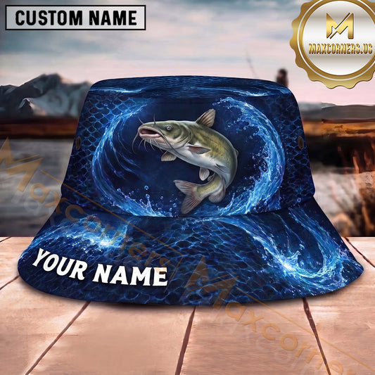Maxcorners Fishing Blue Water Vortex Fish Scale Personalized 3D Bucket Hat (13 Fish Species)