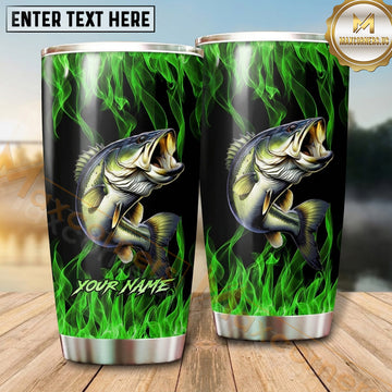 Maxcorners Fishing Tumbler Black Emerald Flame Design Personalized Name Tumbler (13 Species)