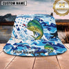 Maxcorners Fishing Epic Skull Fisherman Sunset Fishing Scene Personalized Name 3D Bucket Hat (13 Fish Species)