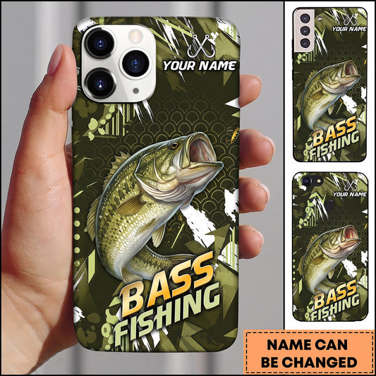 Maxcorners Olive Geometric Grunge Personalized Name Phone Case (13 Fish Species)