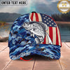 Maxcorners Fishing USA Flag Blue Camouflage Personalized Name 3D Cap (12 Fish Species)