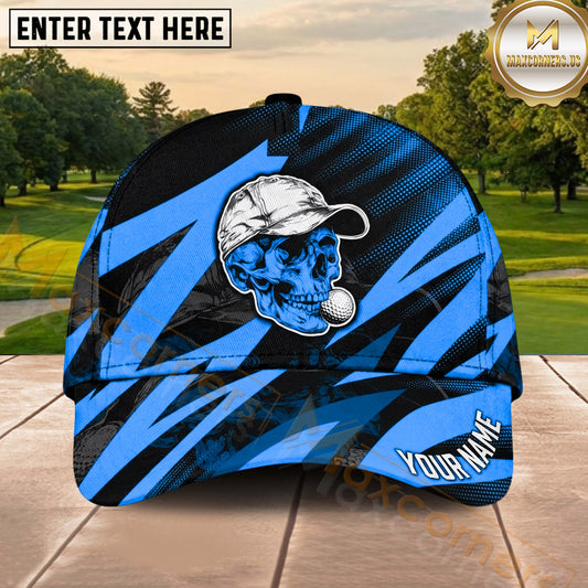 Maxcorners Golf Skull Golfer with Ball Graphic Personalized Name 3D Classic Cap