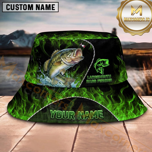 Maxcorners Fishing Neon Hook Flame Personalized Name 3D Bucket Hat (12 Fish Species)