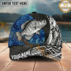 Maxcorners Fishing Blue Water Tribal Metal Personalized Name 3D Cap (12 Fish Species)