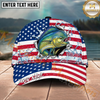 Maxcorners Fishing Patriotic Flag Water Splash Personalized Name 3D Cap (12 Fish Species)