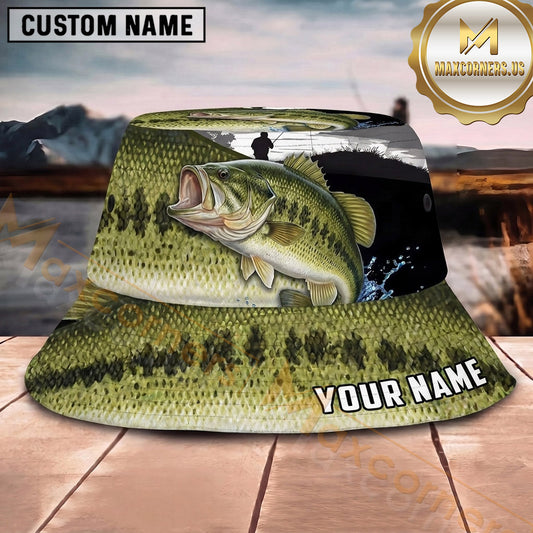 Maxcorners Fishing Lightning Storm Fishing with Dramatic Graphic Personalized Name 3D Bucket Hat (13 Fish Species)