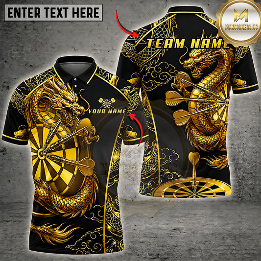 Maxcorners Darts Golden Imperial Dragon Ornate Dartboard Multiple Options Personalized Name, Team Name 3D Shirt