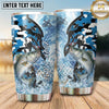Maxcorners Fishing Tumbler Blue White Camouflage Silhouette Design Personalized Name Tumbler (13 Species)