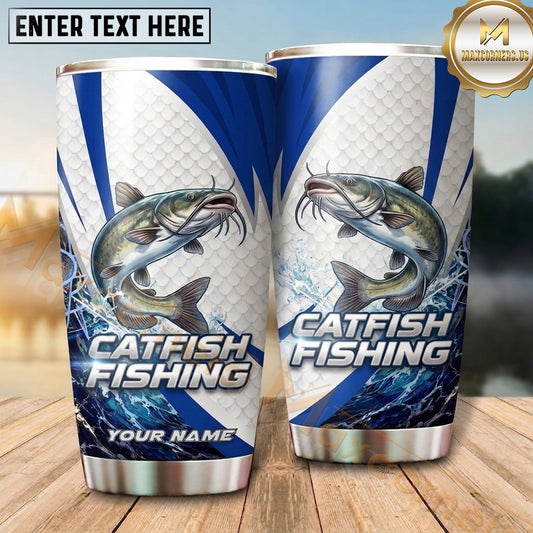 Maxcorners Fishing Tumbler Blue White Racing Stripe Design Personalized Name Tumbler (13 Species)