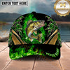 Maxcorners Fishing Green Flame Gold Accent Personalized Name 3D Shirt (13 Fish Species)