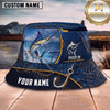 Maxcorners Fishing Blue Hook Net Water Splash Personalized 3D Bucket Hat (12 Fish Species)