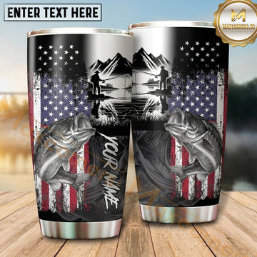 Maxcorners Fishing Tumbler Monochrome Cabin Flag Collage Design Personalized Name Tumbler (13 Species)