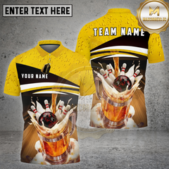 Maxcorners Bowling Beer Splash Strike Impact Graphic Multi Options Personalized Name, Team Name 3D Shirt