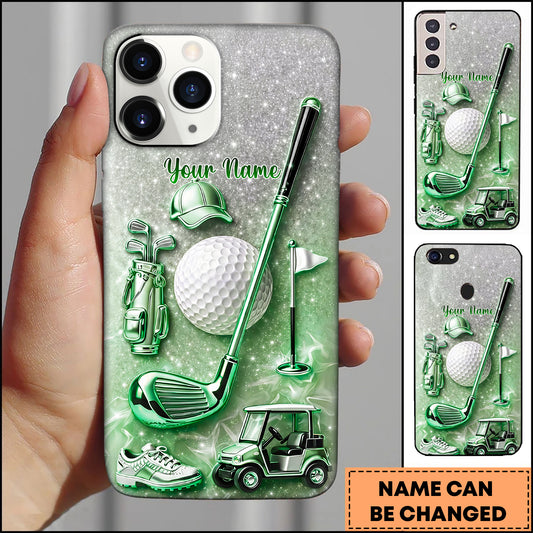 Maxcorners Golf 3D Embossed Metallic Golf Club Cart Green Personalized Phone Case
