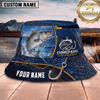 Maxcorners Fishing Blue Hook Net Water Splash Personalized 3D Bucket Hat (12 Fish Species)